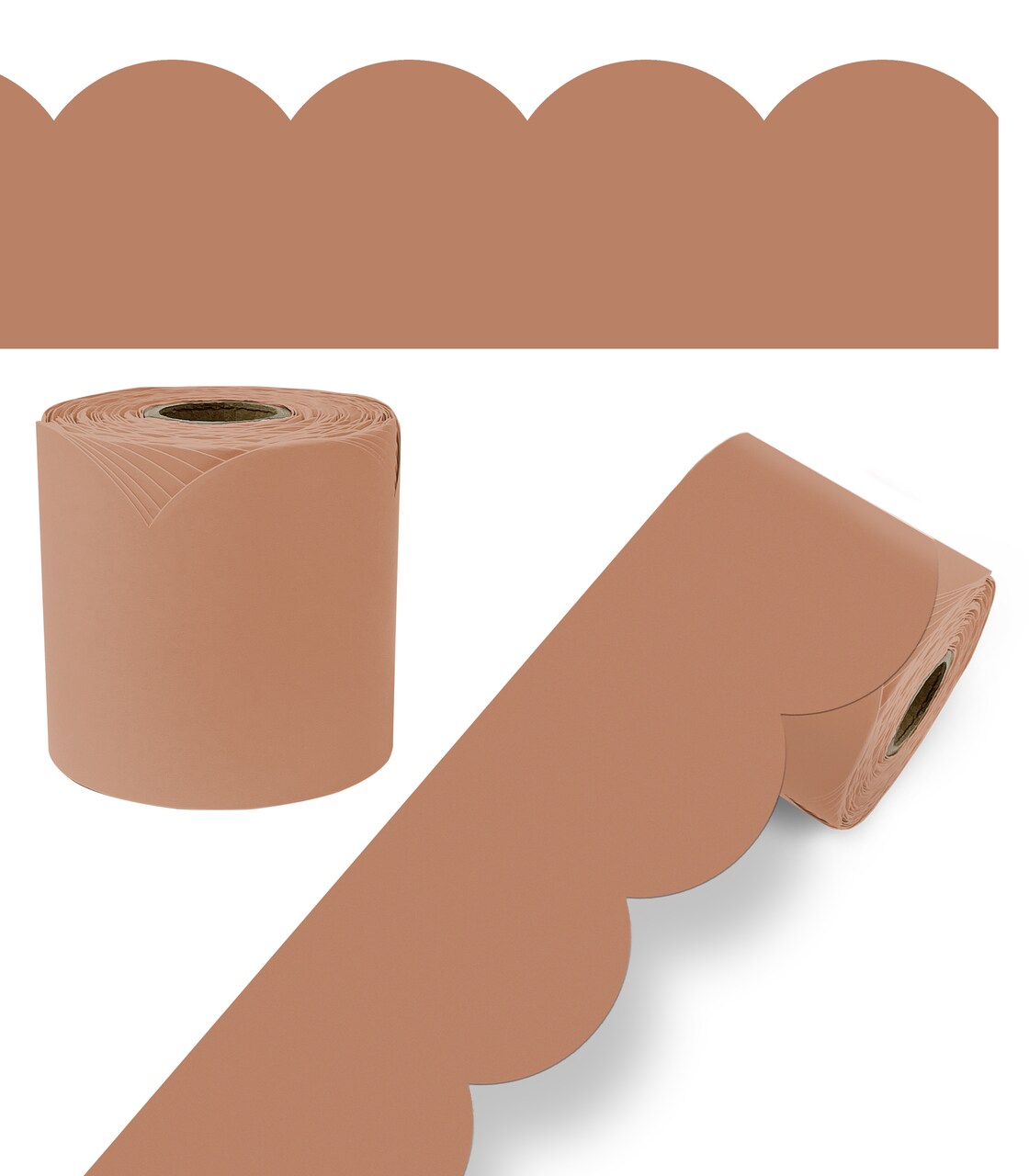 Carson Dellosa 65Ft of Cinnamon Spice Bulletin Board Borders, 1 Roll of Brown Scalloped Trim for Rolling Whiteboard, Cork and Posterboard, Party, Thanksgiving, Classroom Decorations, and Fall Decor